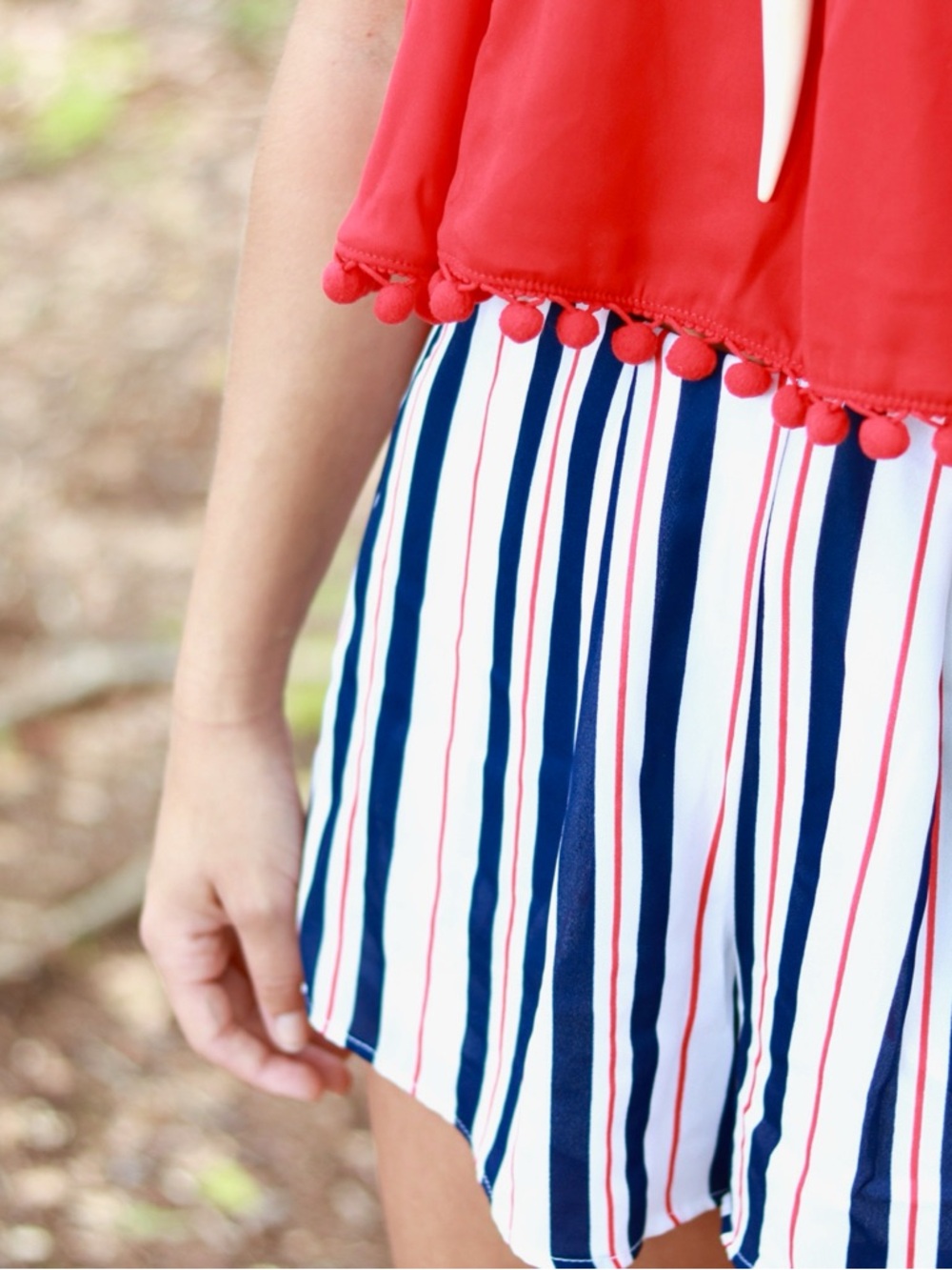 Show Me Your MuMu High Waist Striped Shorts in Navy, White & Red